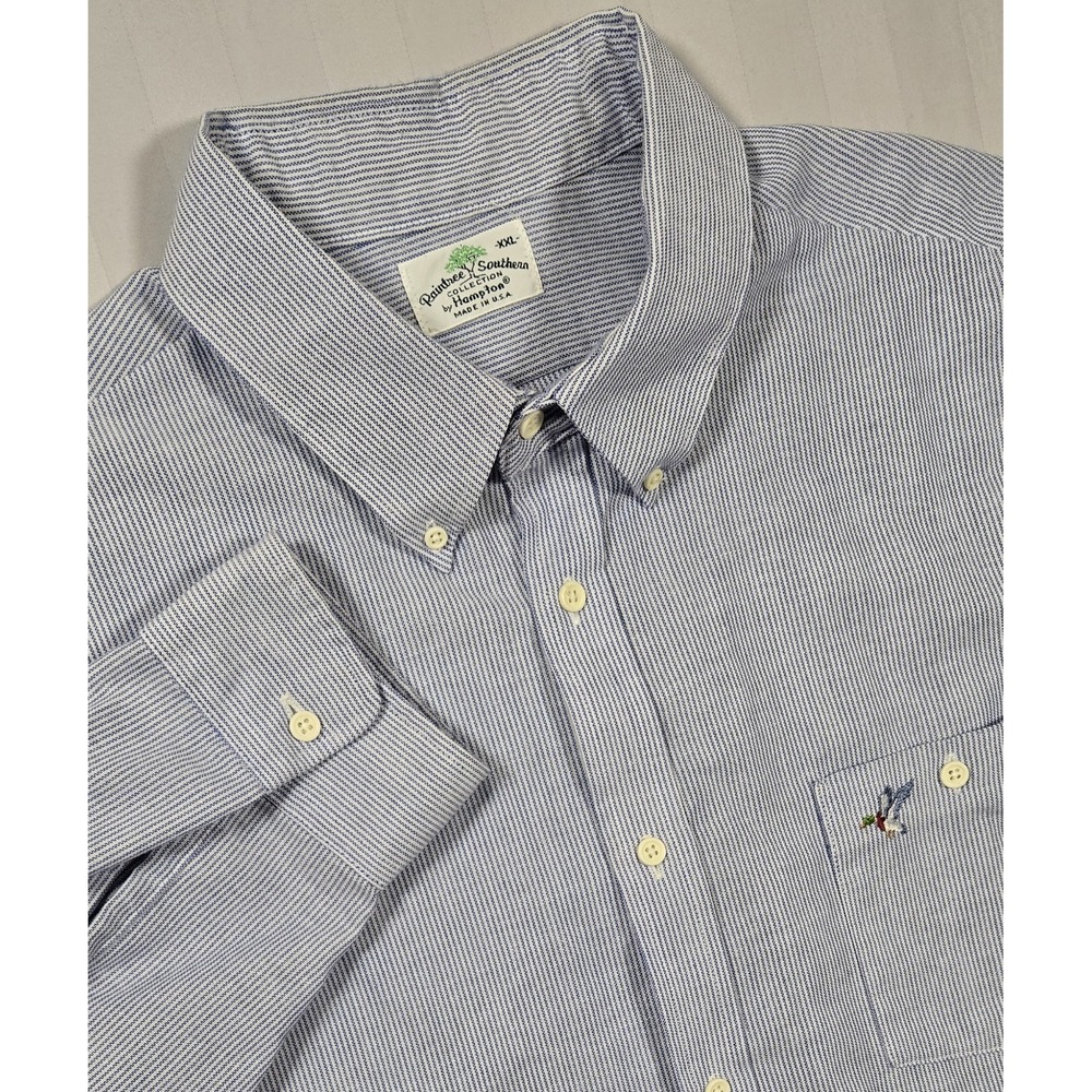 Vintage 90s Pointer Southern Collection Hampton Oxford Shirt XXL Blue Stripe0020